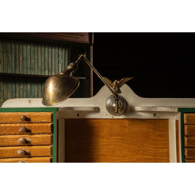 Wood 1910s–1920s Industrial Watchmaker's Workbench With Faries Brass Lamp For Sale - Image 7 of 7