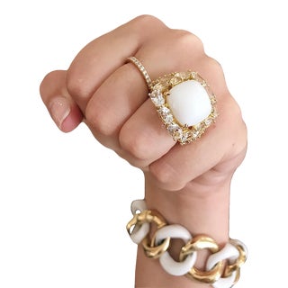 18k Yellow Gold and White Ceramic curb Link Bracelet For Sale