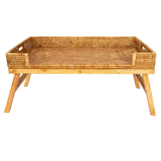 Boho Chic Artifacts Rattan Breakfast Tray/Table in Honey Brown For Sale - Image 3 of 6