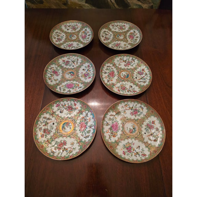 Mid 19th Century Antique Chinese Porcelain Set of Six Rose Canton Plates For Sale - Image 5 of 17