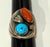 Old Pawn heavy gauge Navajo ring with turquoise and coral stones. Southwestern Native American, unsigned, as many Old Pawn...