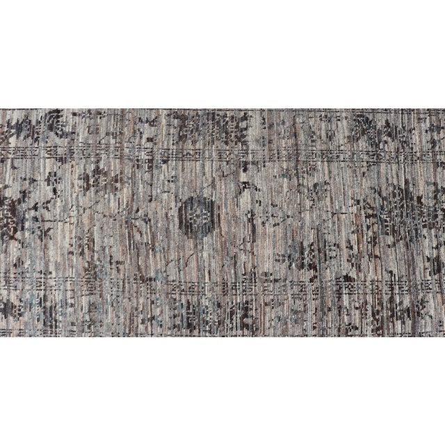Modern Oushak Designed Runner in Wool With Floral Design in Earthy Tones 3'2 X 10'0 For Sale - Image 10 of 12