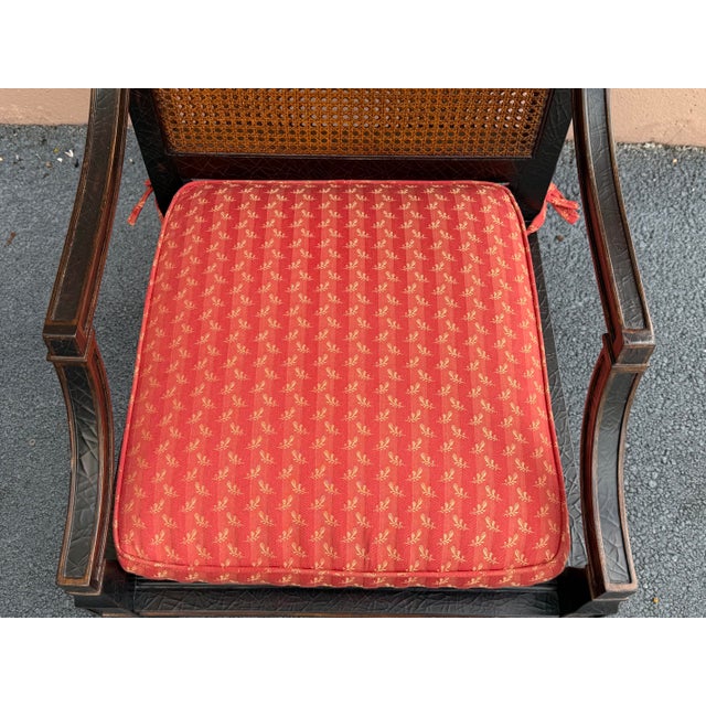 Black Vintage Baker Milling Road Lacquered Cane Armchair With Upholstered Cushion For Sale - Image 8 of 10