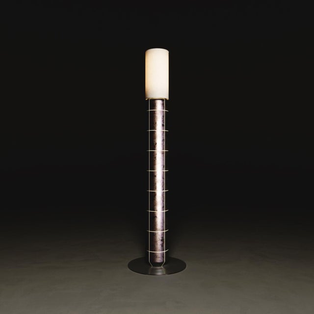 Handcrafted Ceramic Floor Lamp in With Linen Cylinder Lampshade in Gasoline Gloss Glaze For Sale - Image 4 of 6