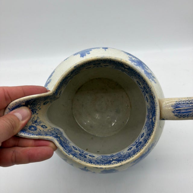 Blue Antique English Blue Transferware Pitcher, Romantic Landscape With Castle For Sale - Image 8 of 13
