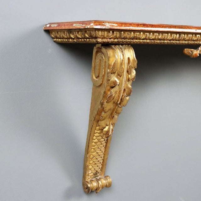 Brown Antique 19th Century Console in Carved Gilded Wood, Italy For Sale - Image 8 of 11