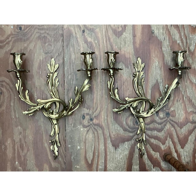 Vintage French Rococo Style Metal Wall Candle Sconces - Pair For Sale - Image 16 of 16