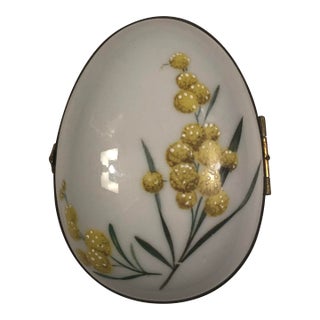 French Limoges Yellow Gomphrena Egg Trinket Box For Sale