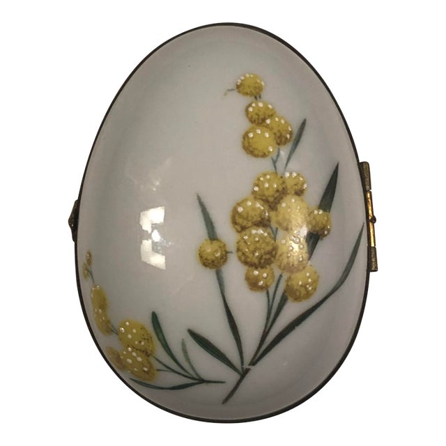 French Limoges Yellow Gomphrena Egg Trinket Box For Sale