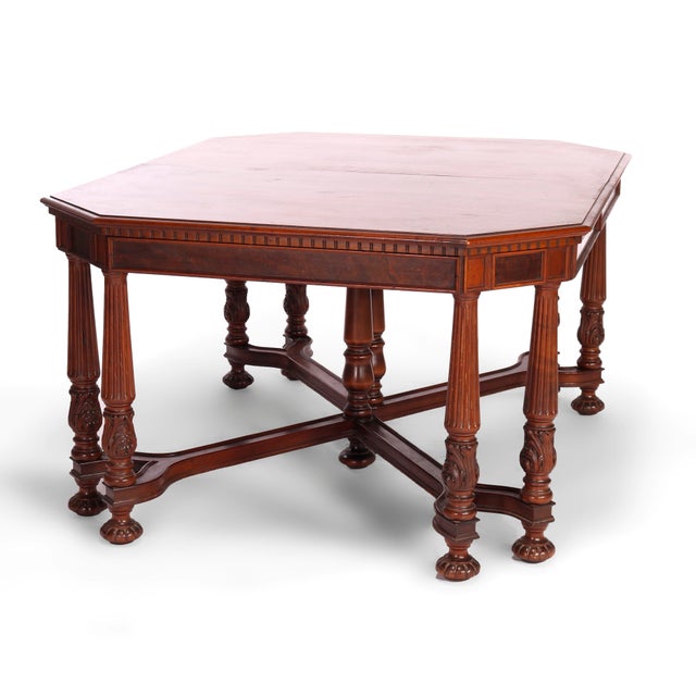 Antique Neoclassical Carved Walnut & Burl Dining Table Circa 1930 For Sale - Image 4 of 12