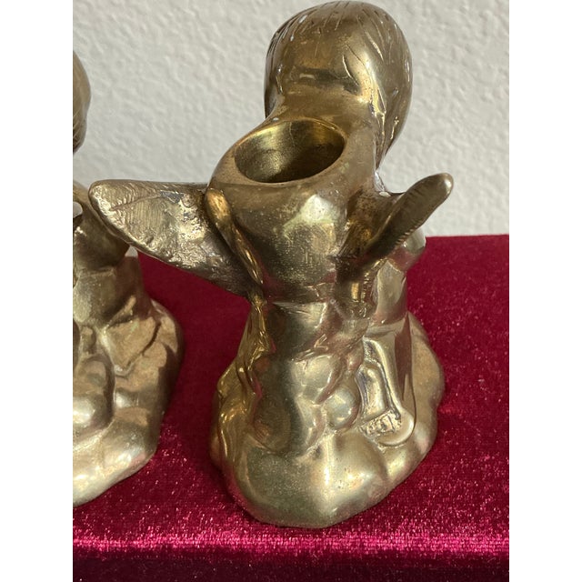 Mid 20th Century Pair of Vintage Bronze Angel Cherub Candleholders For Sale - Image 5 of 12