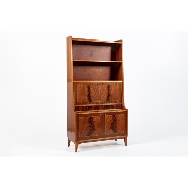 Scandinavian Modern Figured Mahogany Secretary Bookcase Cabinet 1960s For Sale - Image 16 of 17