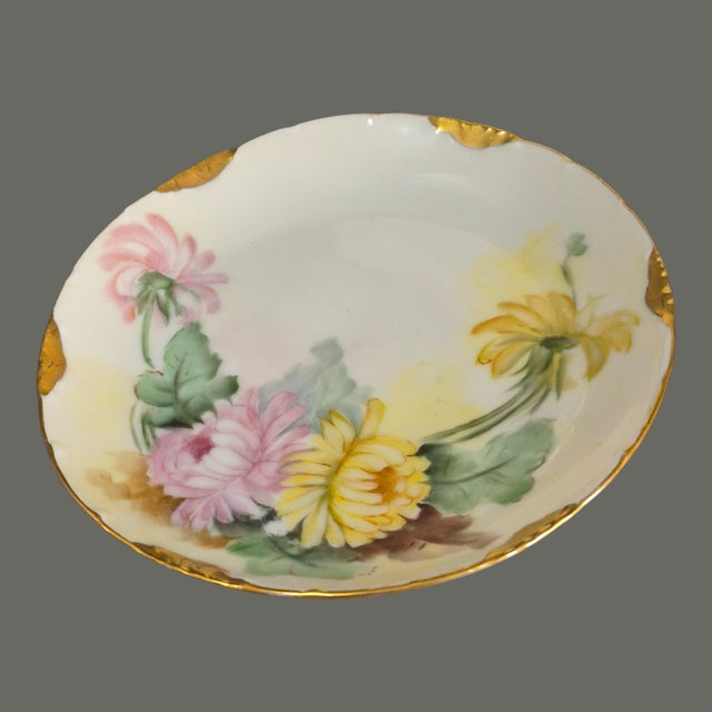 Vintage r.c. Versailles Bavaria Painted Gilded Chrysanthemums Porcelain 4piece Tea Set For Sale - Image 4 of 8