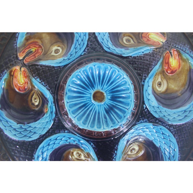 Ceramic 1870 French Onnaing Majolica Oyster Plate Kissing Fish Heads Antique Ceramic La Faïencerie D’Onnaing For Sale - Image 7 of 7