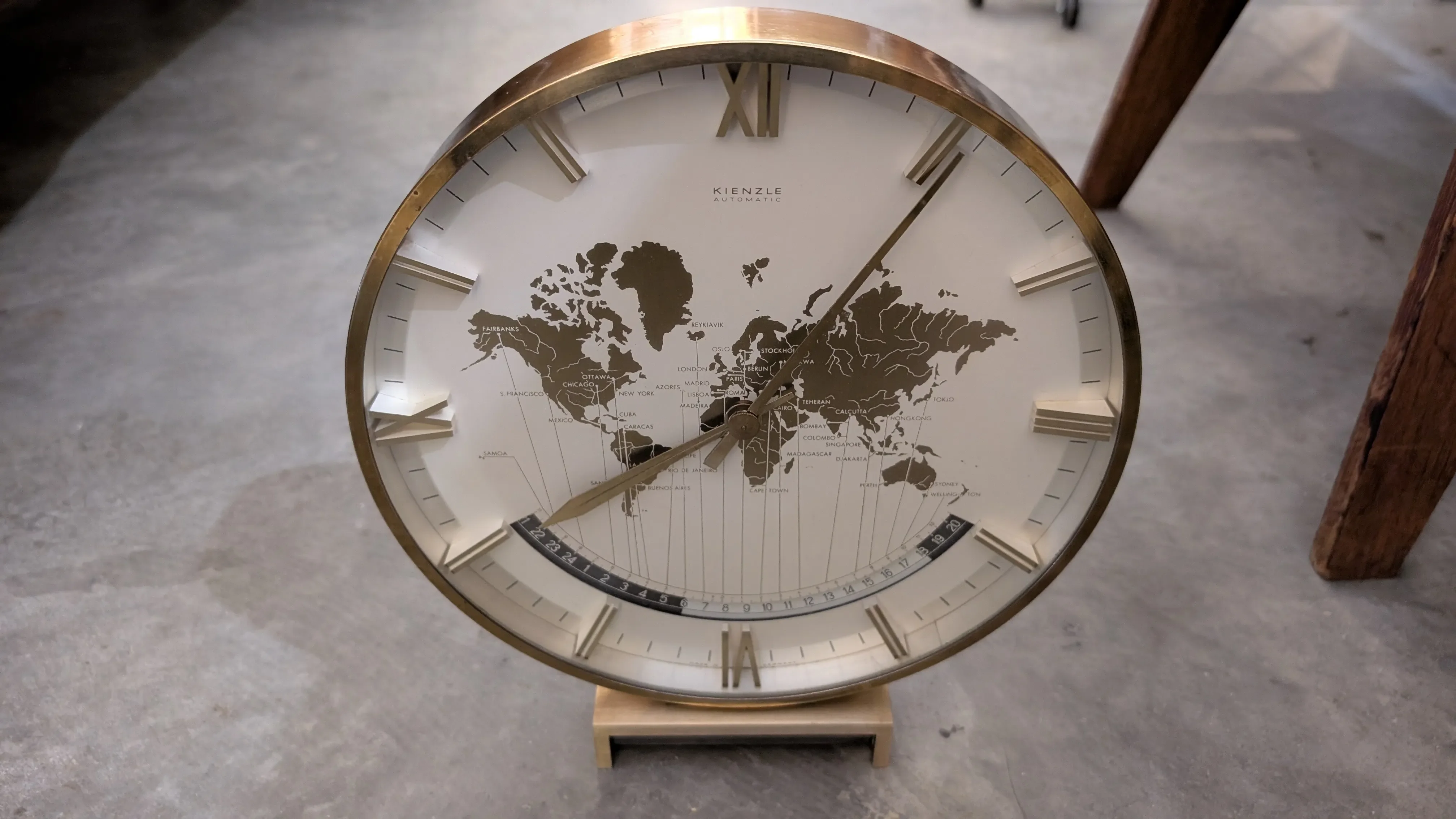 1960s Kienzle World Time Zone Desk Clock by Heinrich Möller | Chairish