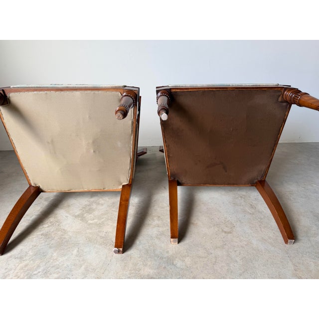 Vintage Neoclassical George Jacob-Style Carved Wood Armchairs – A Pair For Sale - Image 10 of 16