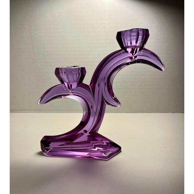 Vintage Crystal Glass Purple Alexandrite Candlestick Holders- Set of 2 For Sale - Image 4 of 7