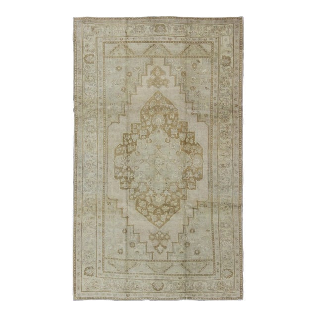 Pale Colored Vintage Turkish Oushak Rug in Gray, Taupe, Cream and Light Brown 6'11 X 10'8 For Sale