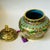 Gold Vintage Cloisonné Enamel Lidded Jar – Gilt Ground With Lion Finial, Floral Motif For Sale - Image 8 of 9