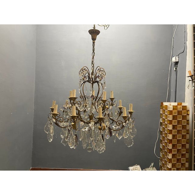 Large Florentine Tole Chandelier with Murano Glass Flowers, Italy, 1950s For Sale - Image 18 of 18
