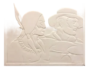Abraham Harriton, Rare Milk Glass Carved Sculpture Panel Cowboy Indian WPA Artist Americana, c.1940