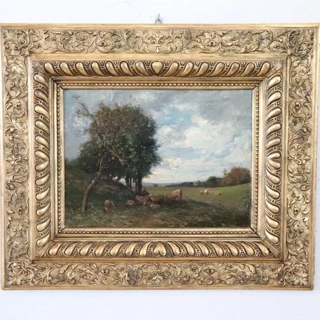 V. Bussolino, Landscape with Flock, Oil Painting on Board, 19th Century, Framed For Sale - Image 10 of 13