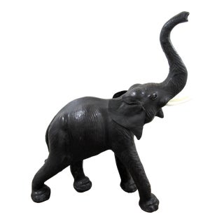 1950s Vintage Genuine Black Leather Wrapped Elephant Sculpture For Sale