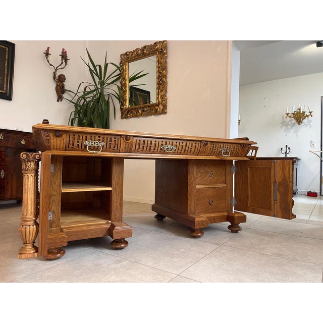 Brown Wilhelminian Style Oak Column Desk Secretary For Sale - Image 8 of 18