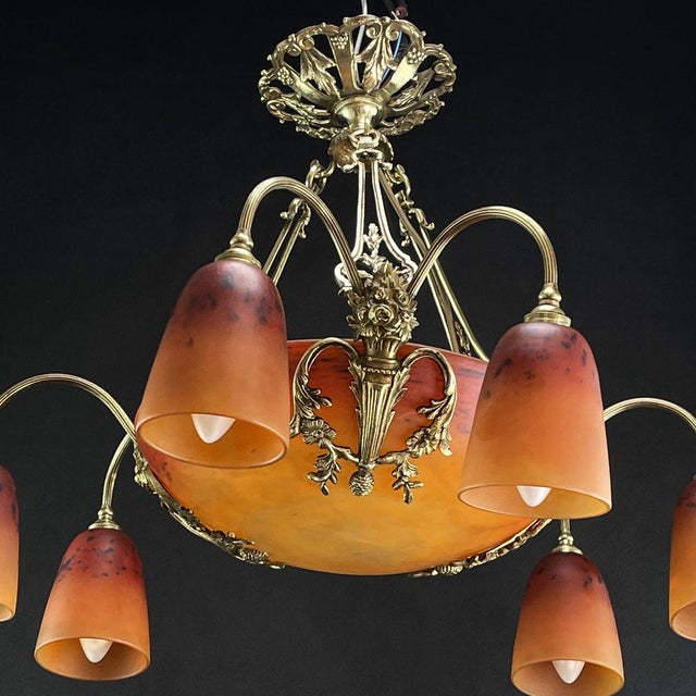 Art Deco Chandelier in Bronze by Schneider, 1930s For Sale - Image 10 of 14