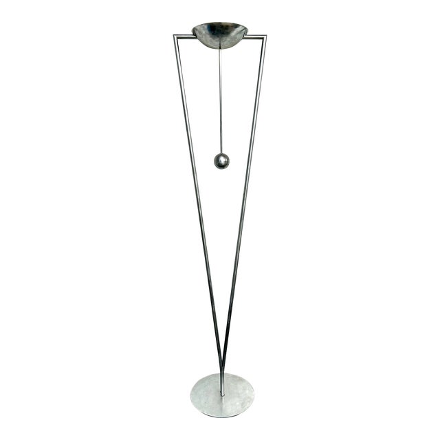 Late 20th Century Ron Rezek Attributed Postmodern Brushed Steel Floor Lamp For Sale