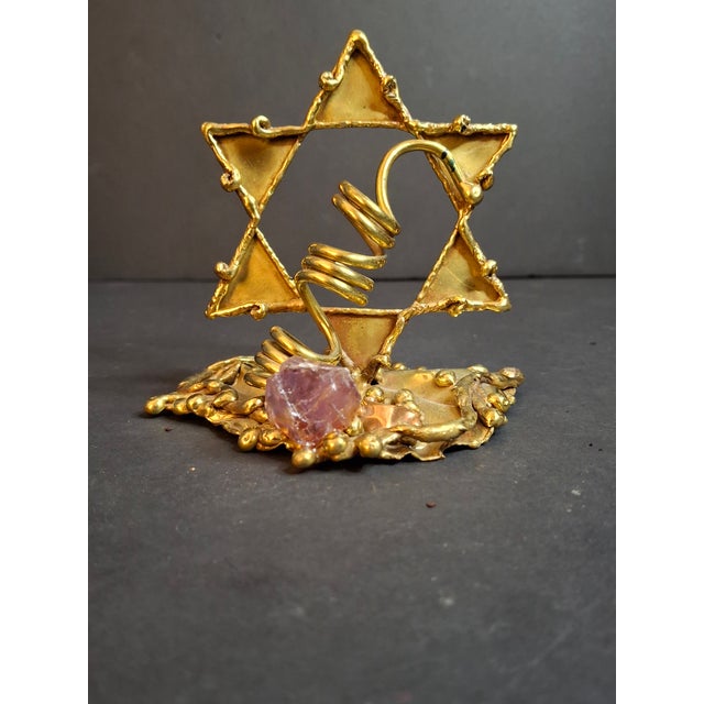 Vintage 1970s Copa Brazil Brutalist Star of David Brass & Amethyst Sculpture For Sale - Image 4 of 6