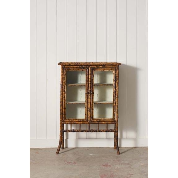 19th Century Tortoise Bamboo 2-Door Glass Front Cabinet For Sale - Image 4 of 10
