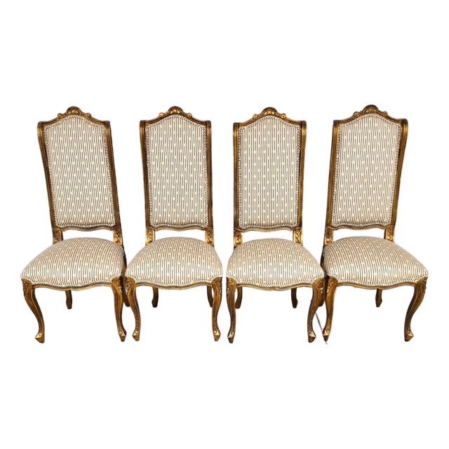 Vintage French Louis XV Rococo Giltwood Wing Back Dining Side Chairs Set of 4 For Sale