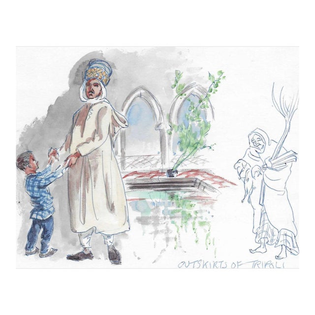 1950s Ivy Attwell Libyan Figure Study Watercolor For Sale