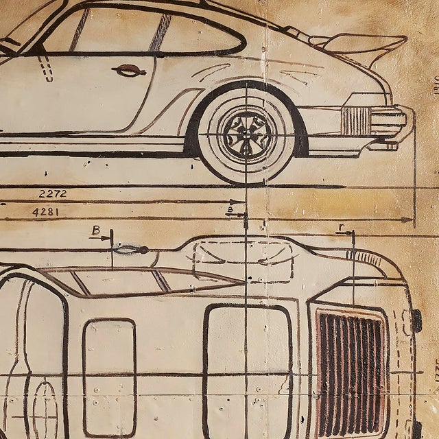 Plan Porsche I Collective Bap Vietnam Art Sepia Charcoal Linework 911 Turbo For Sale - Image 4 of 9