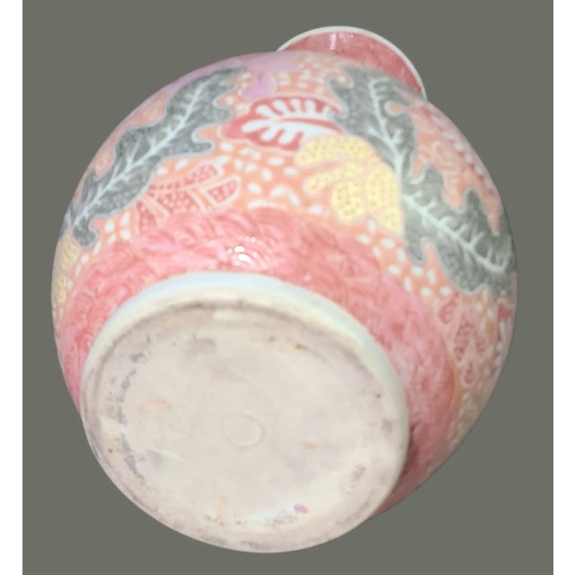 Vintage Chinese Chinoiserie Colorful Painted Leaves Tall Floor Vase For Sale - Image 4 of 7