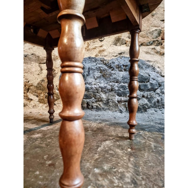 Antique French Round Walnut Drop-Leaf Dining Table, 1890s For Sale - Image 9 of 16