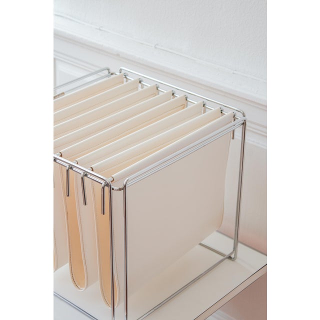 Vintage Isocèle Magazine Rack in Chromed Steel and Beige Imitation Leather by Max Sauze for Arrow, France, 1970s For Sale - Image 15 of 18