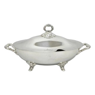 Vintage Poole Regency Style Footed Silver Plated Lidded Soup Tureen Serving Bowl For Sale
