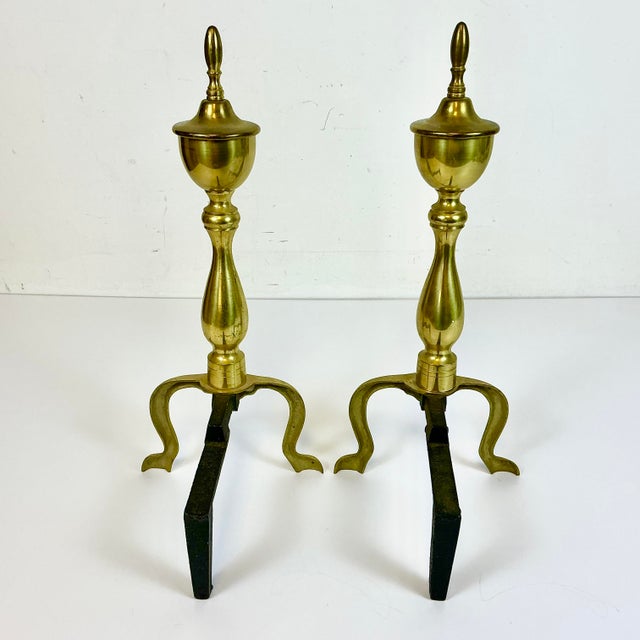Mid-Century Traditional Federal Arts & Crafts Brass Andirons - A Pair For Sale - Image 11 of 12