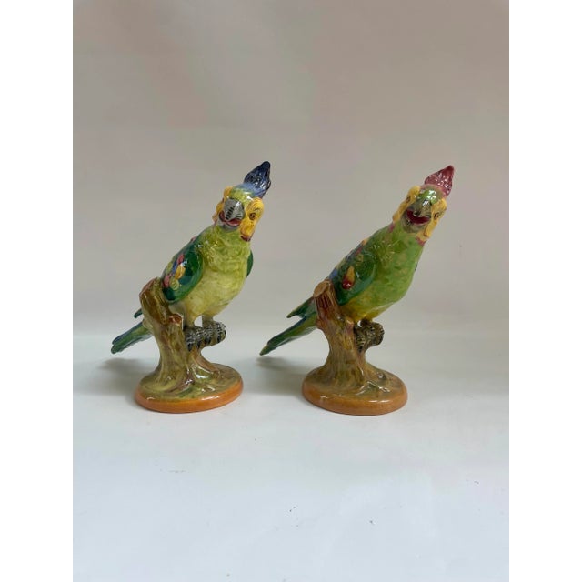Italian Large Italian Exotic Parrot Bird Figurines - a Pair For Sale - Image 3 of 8