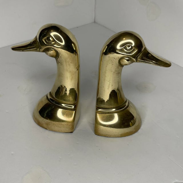 American Brass Duck Head Bookends- a Pair For Sale - Image 3 of 7