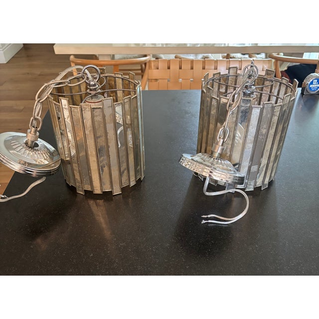 Art Deco Worlds Away Antique Mirror Faceted Mini Pendant For Sale - Image 3 of 8