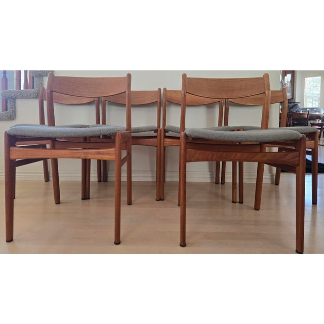 Mid-Century Modern Set of Six Authentic Danish Modern Teak Dining Chairs, Made in Denmark Circa 1960s For Sale - Image 3 of 6