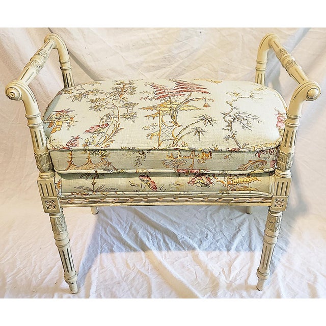 French 1980s Louis XVI Style Painted Bench For Sale - Image 3 of 6