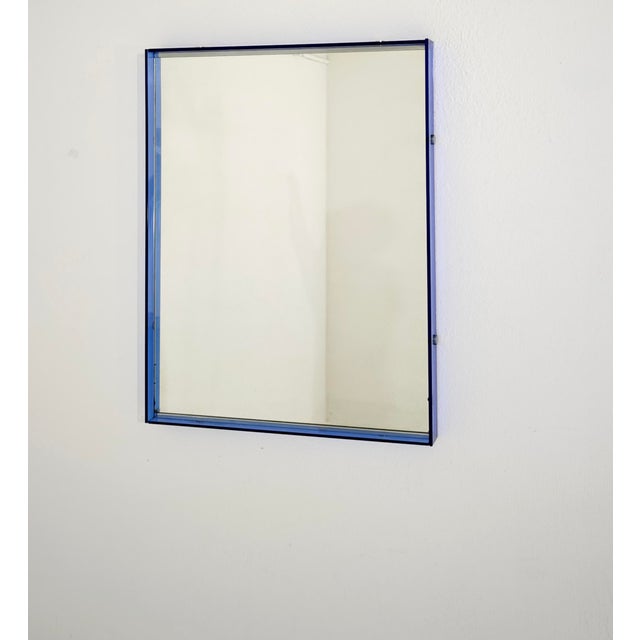 Glass Mid-Century Modern Crystal Art Glass Blue Wall Mirror, Italy, 1960s For Sale - Image 7 of 16