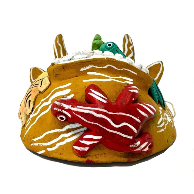 Mustard-Colored Clay Devil/Diablito Mask From Ocumicho - 8" H X 7" W X 4" D For Sale In Los Angeles - Image 6 of 8