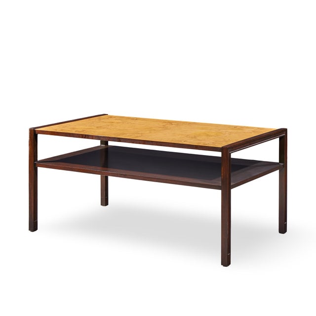 Mid-Century Modern Edward Wormley for Dunbar Mid Century 2-Tier Burlwood and Mahogany Coffee Table For Sale - Image 3 of 10