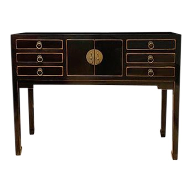 1980s Asian 6 Drawers Beijing Console Table-Black For Sale