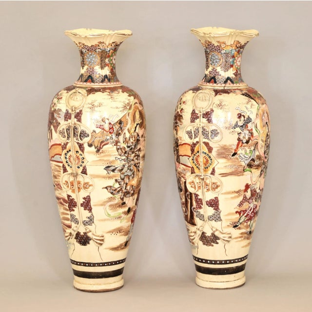 Japanese Outdoor Satsuma Vases, Set of 2 For Sale - Image 4 of 8